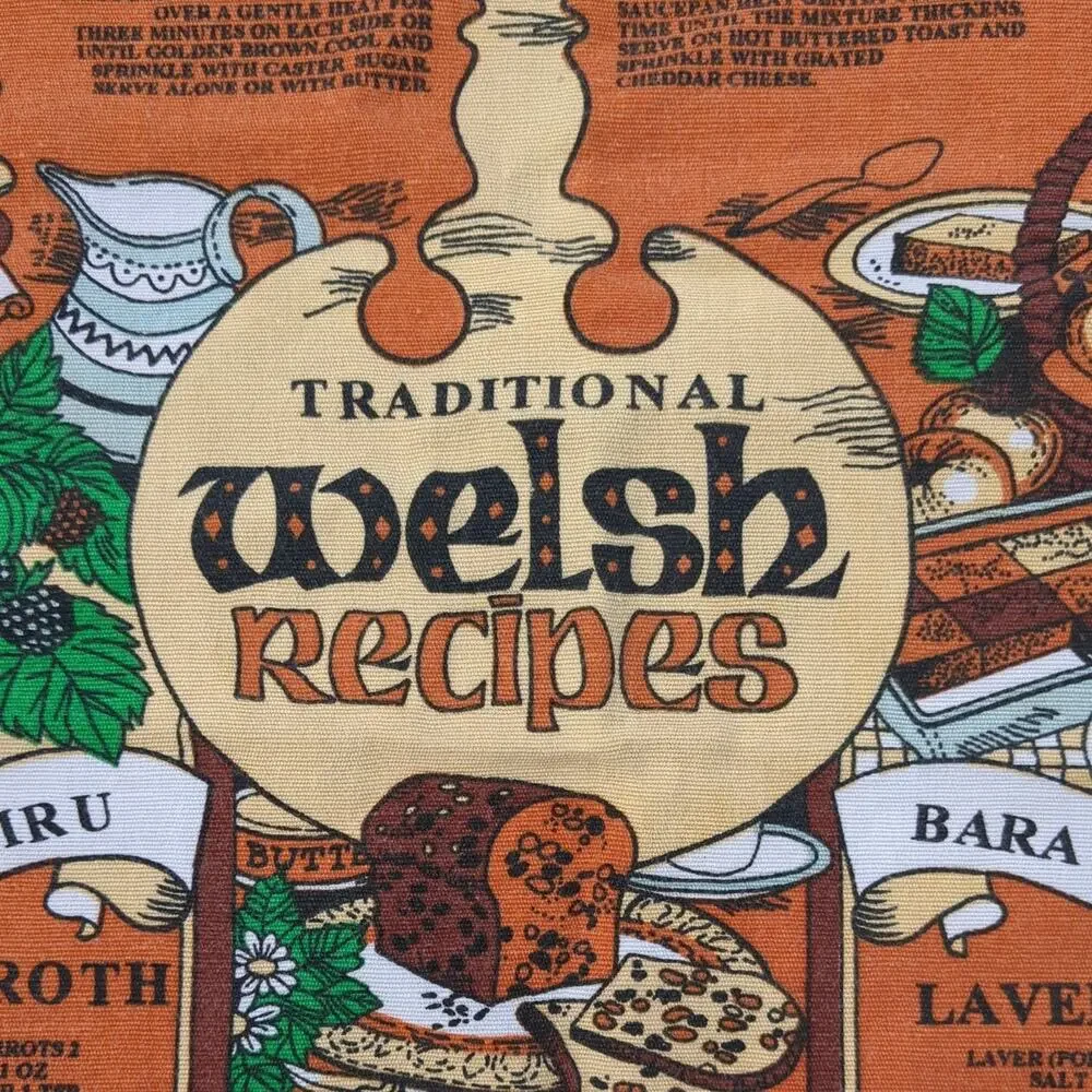 Traditional Welsh Recipes Tea Towel Cottagecore Kitchen Culinary Linen 70s vibe